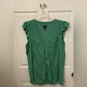 Worthington green and black button up short sleeve blouse